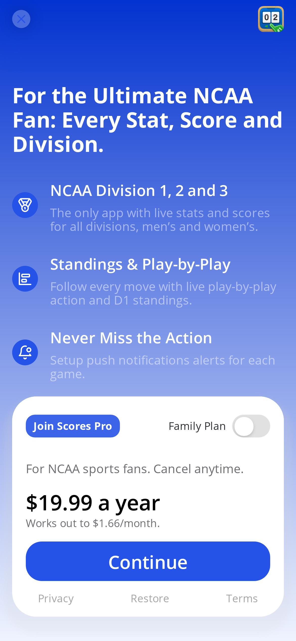 Scores for NCAA Sports